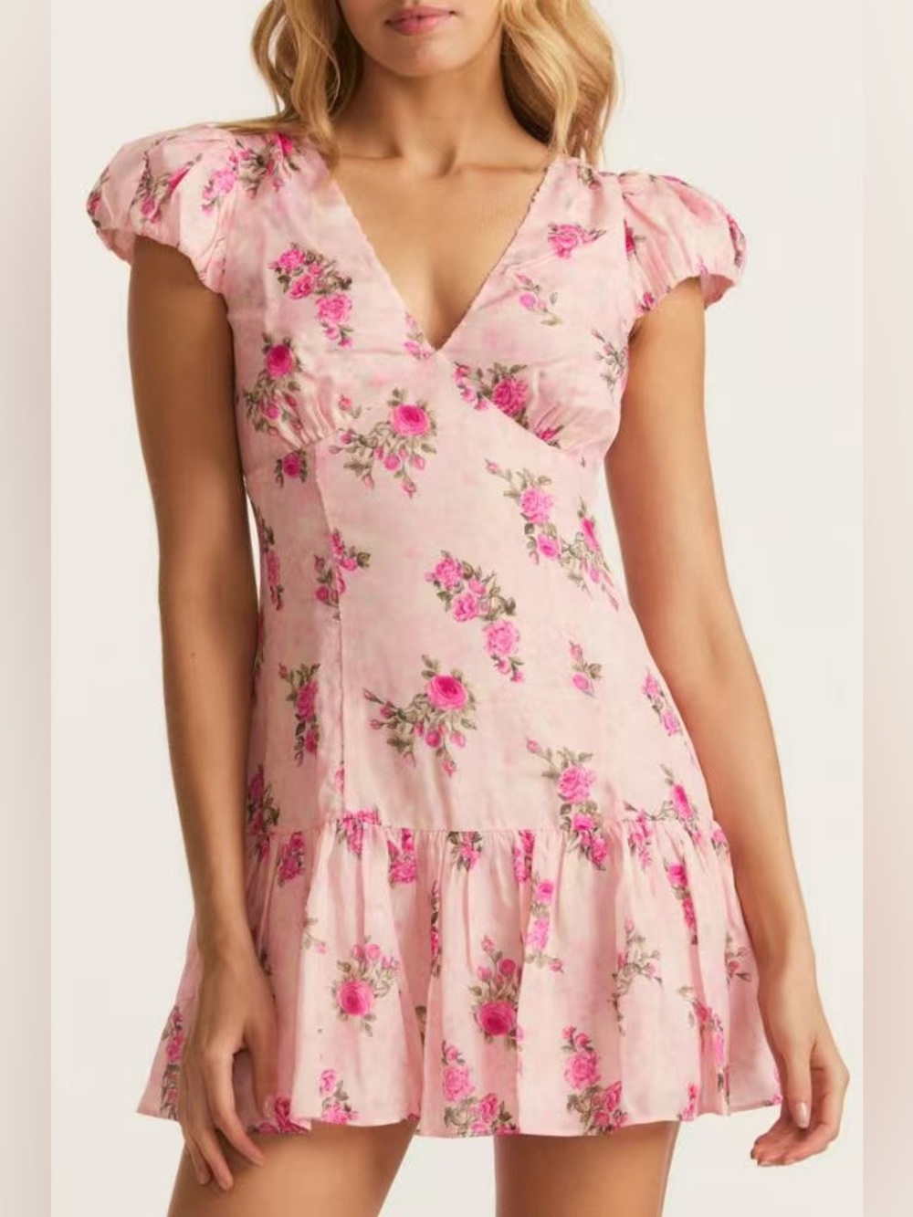 NWT LoveShackFancy Russ Floral Print Cap Sleeve Silk Minidress In Pink Ivy